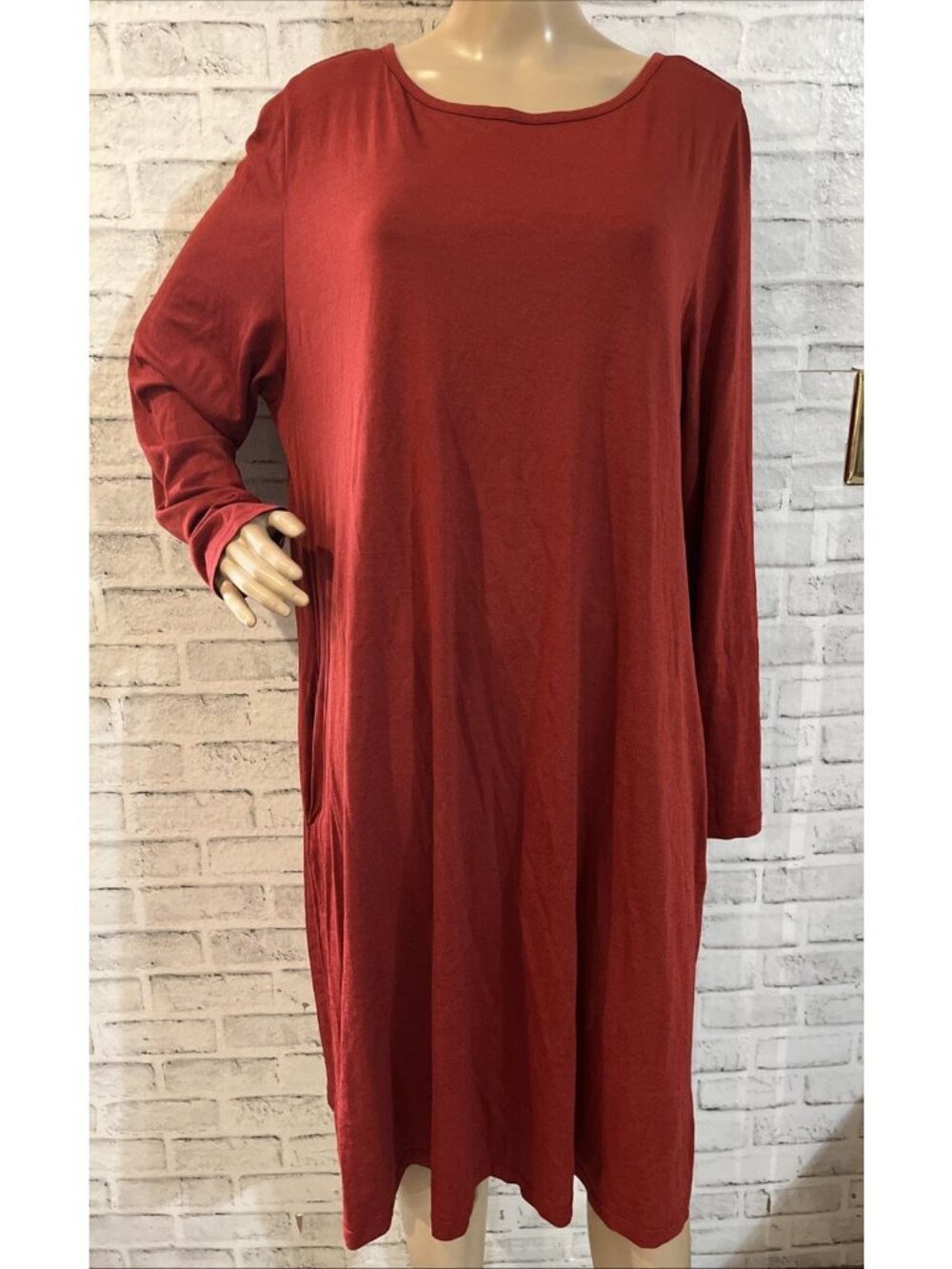 Wool& Red Merino Swing Dress Long Sleeve Pockets